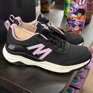 Skechers Black and Pink Lace-Up Sneakers